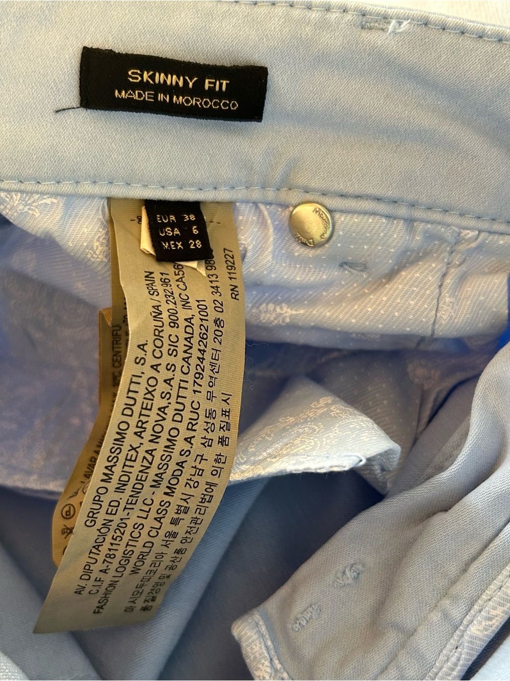 Massimo Dutti Light Blue Slim Pants with Gold Button Size 6 - Picture 5 of 6